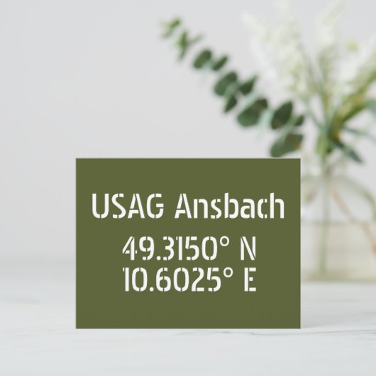 USAG Ansbach Latitude Länge Postkarte (Stehend Vorderseite)