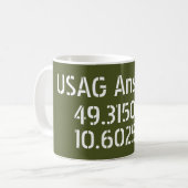 USAG Ansbach Latitude Longitude Kaffeetasse (Vorderseite Links)