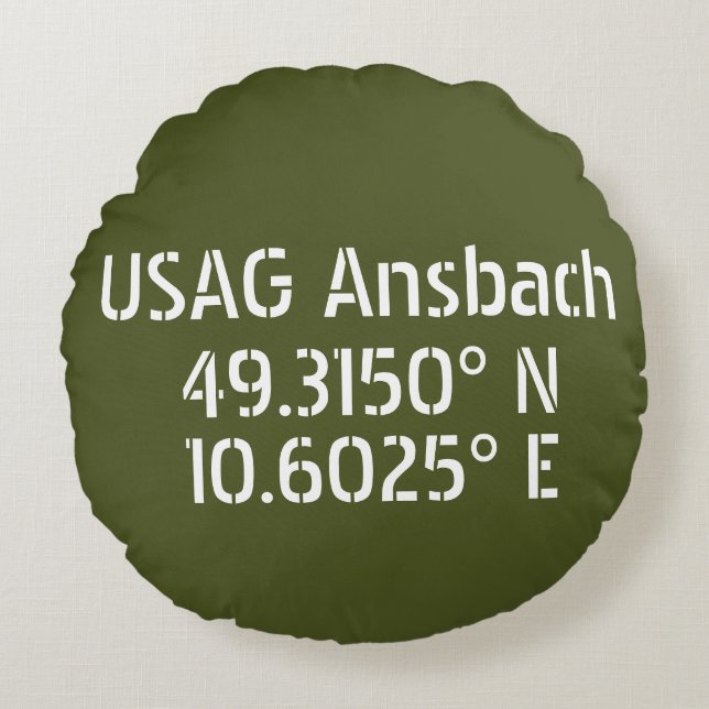 USAG Ansbach Latitude Longitude Rundes Kissen (Vorderseite)