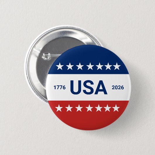 USA's 250th Anniversary 1776 2026 Red White Blue Button (Vorne & Hinten)