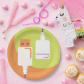 USB-Stecker-Symbol Pappteller (Party)