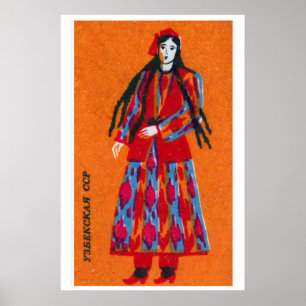 Usbekische Frau Streichholzschachtel-Kunstposter, Poster