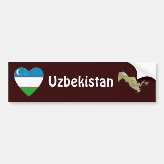 Usbekistan Flag Herz + Karte Autoaufkleber (Vorne)