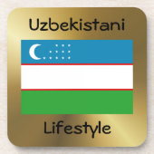 Usbekistan Flag+Text-Untersetzer Getränkeuntersetzer (Vorderseite)