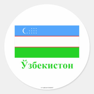 Usbekistan-Flagge mit Namen auf Usbek Runder Aufkleber