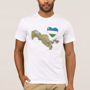 Usbekistan-Flaggen-Herz und Karten-T - Shirt