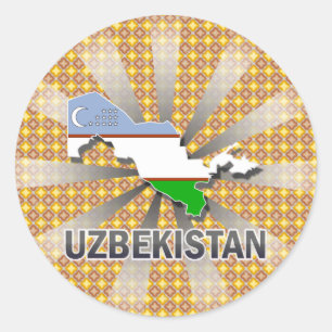 Usbekistan-Flaggen-Karte 2,0 Runder Aufkleber