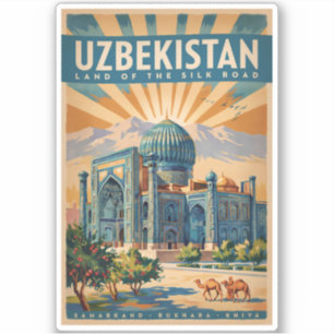 Usbekistan Kamel Illustration Reise Kunst Vintage Aufkleber