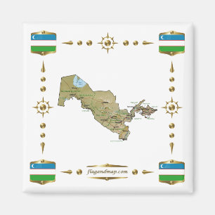Usbekistan Karte + Flaggen Magnet