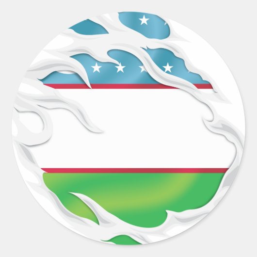 Usbekistan Ripped Flag Classic Round Sticker (Vorderseite)