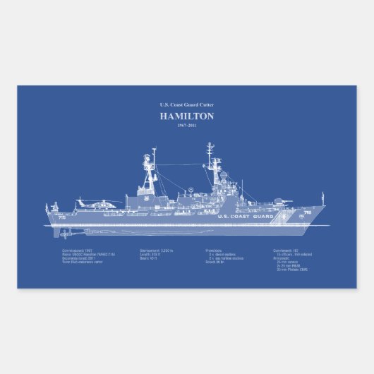 USCG Cutter Hamilton Whec-715 - ABD Rechteckiger Aufkleber (Vorderseite)