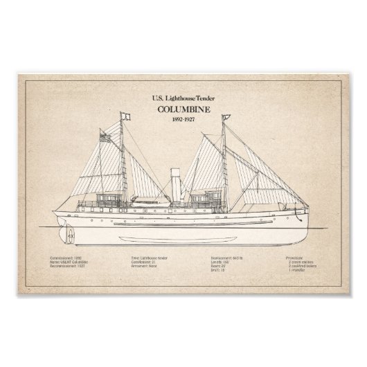 USCG Leuchtturm Zender Columbine - SBD Fotodruck (Vorne)