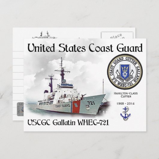 USCGC Gallatin WHEC-721 Cutter Postkarte (Vorne/Hinten)