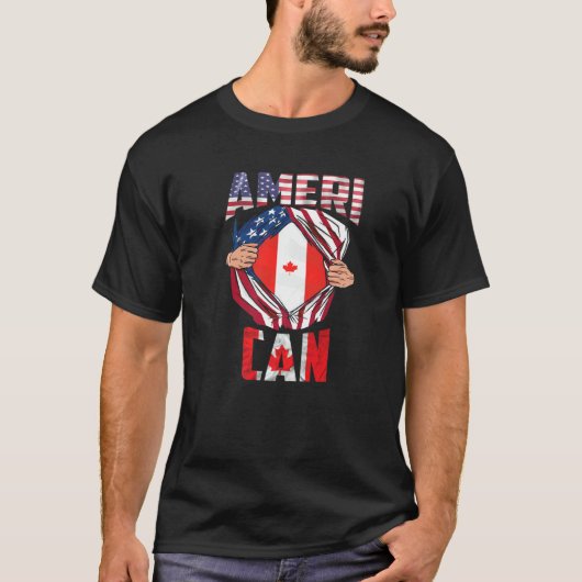 Useh Cdn Maple Leaf Half kanadischer Halb-Amerikan T-Shirt (Vorderseite)