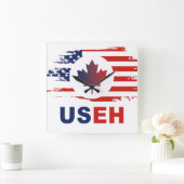 USEH Half Canadian American: Canada USA Flag Unite Quadratische Wanduhr (Zuhause)