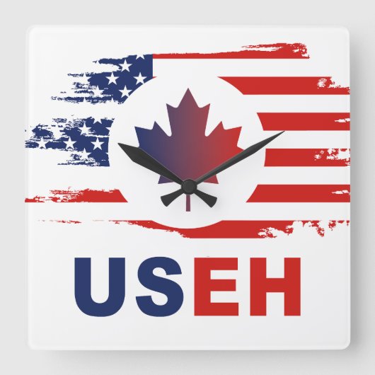USEH Half Canadian American: Canada USA Flag Unite Quadratische Wanduhr (Vorderseite)