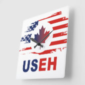 USEH Half Canadian American: Canada USA Flag Unite Quadratische Wanduhr (Winkel)