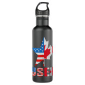 Useh Leaf Canadian American Flag Mapa Kanada USA Edelstahlflasche (Vorderseite)