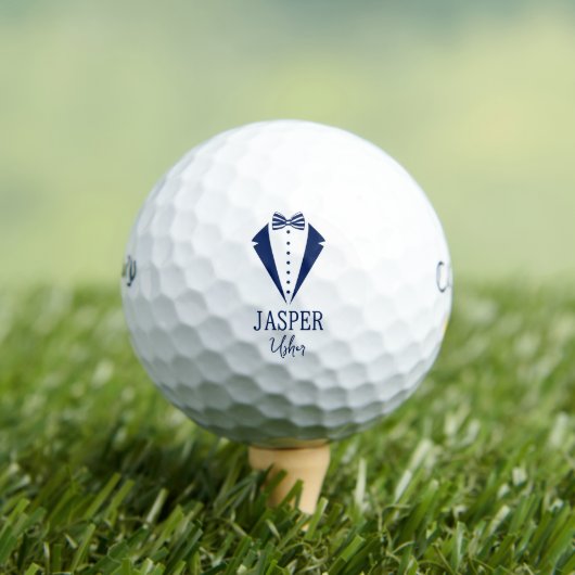 Usher Blue Tuxedo With Striped Bow Tie Golfball (Insitu T-Shirt)