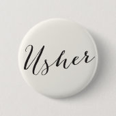 Usher Calligraphy Script Chic Wedding Brautparty Button (Vorderseite)