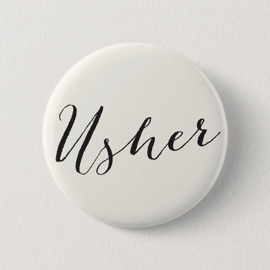 Usher Calligraphy Script Chic Wedding Brautparty Button (Vorderseite)