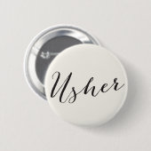 Usher Calligraphy Script Chic Wedding Brautparty Button (Vorne & Hinten)