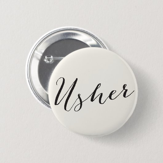 Usher Calligraphy Script Chic Wedding Brautparty Button (Vorne & Hinten)