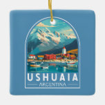 Ushuaia Argentina Travel Art Vintag Keramikornament<br><div class="desc">Ushuaia Retro Vektor Reise Design. Es ist ein Resort-Stadt in Argentinien. Es liegt auf dem Archipel Tierra del Fuego,  der südlichsten Spitze Südamerikas,  mit dem Spitznamen "Ende der Welt".</div>