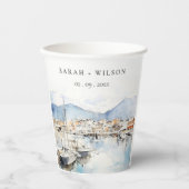 Ushuaia, Argentina Watercolor Landscape Wedding Pappbecher (Vorderseite)