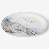 Ushuaia, Argentina Watercolor Landscape Wedding Pappteller (Schrägansicht)