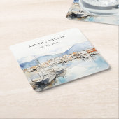 Ushuaia, Argentina Watercolor Landscape Wedding Rechteckiger Pappuntersetzer (angewinkelt)