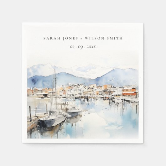 Ushuaia, Argentina Watercolor Landscape Wedding Serviette (Vorderseite)