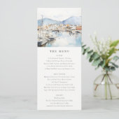 Ushuaia, Argentina Watercolor Scape Wedding Menu Einladung (Stehend Vorderseite)