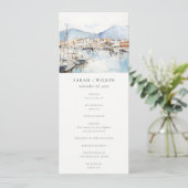 Ushuaia, Argentina Watercolor Scape Wedding Menu Einladung (Stehend Vorderseite)