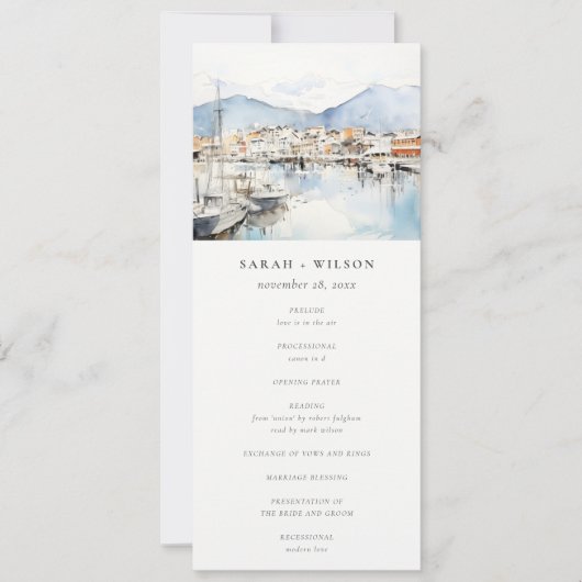 Ushuaia, Argentina Watercolor Scape Wedding Menu Einladung (Vorderseite)