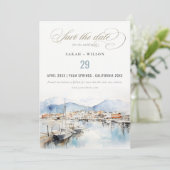 Ushuaia, Argentina Watercolor Scape Wedding Photo Save The Date (Stehend Vorderseite)