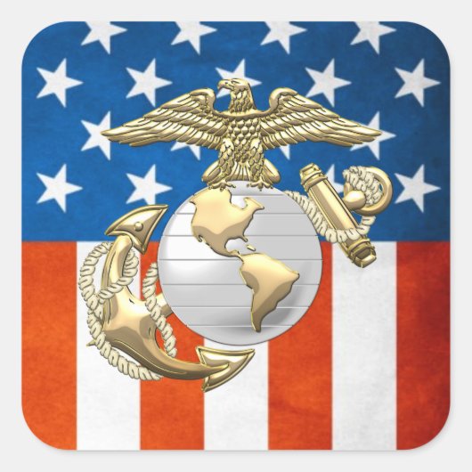 USMC Adler, Globe & Anchor (EGA) [3D] Quadratischer Aufkleber (Vorderseite)