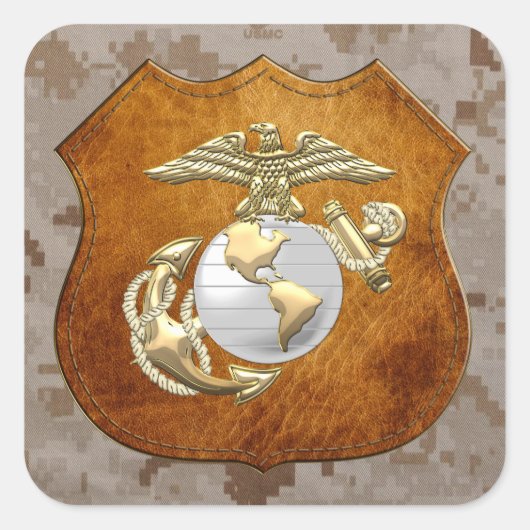USMC Adler, Globe & Anchor (EGA) [3D] Quadratischer Aufkleber (Vorderseite)
