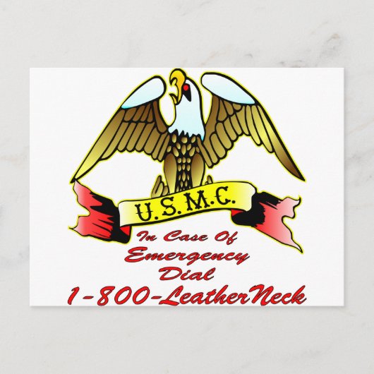 USMC bei Notrufnummer 1-800-LeatherNeck Postkarte (Vorderseite)