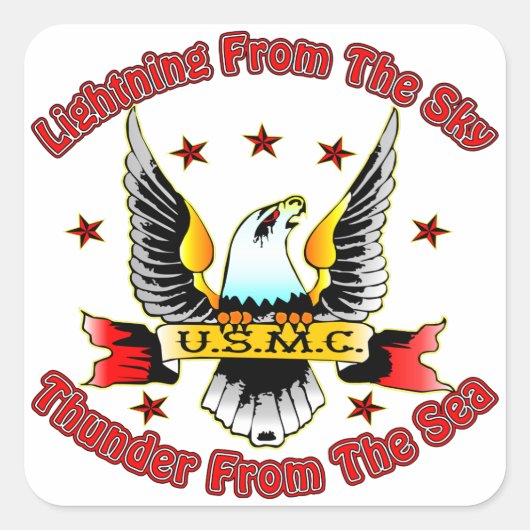 USMC Blitze aus dem Himmel Donner aus dem Meer Quadratischer Aufkleber (Vorderseite)