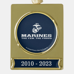 USMC Die wenigen, die das Logo Stack - Weiß Banner-Ornament Gold