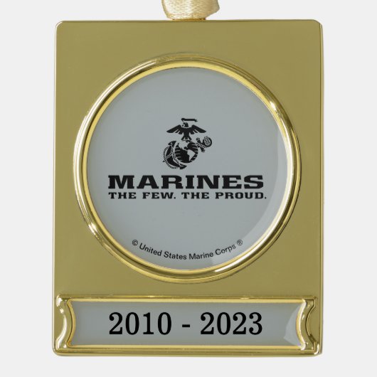 USMC "Die wenigen, die stolz" gestapelte schwarze Banner-Ornament Gold (Vorderseite)