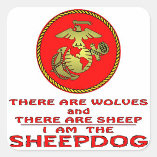 USMC dort sind Wölfe und es gibt Schafe Quadratischer Aufkleber