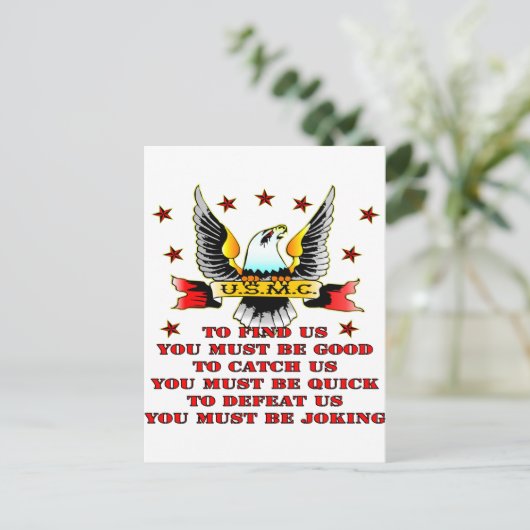 USMC finden uns Fang uns besiegen Sie müssen Sie s Postkarte (Stehend Vorderseite)
