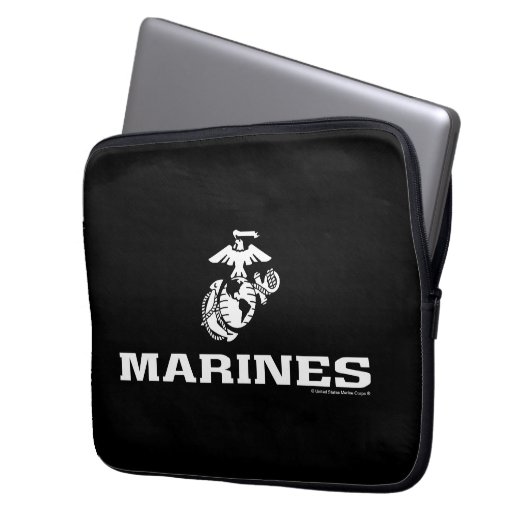 USMC Logo gestapelt - weiß Laptopschutzhülle (Vorderseite Links)