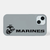 USMC-Logo mit schwarzen Logos iPhone 15 Hülle (Rückseite (Horizontal))