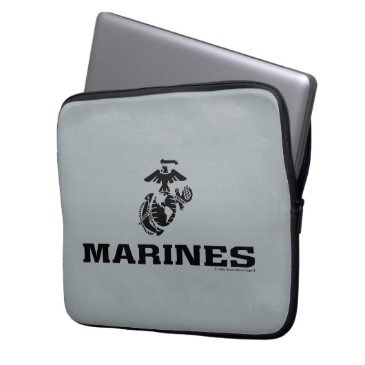 USMC-Logo mit schwarzen Logos Laptopschutzhülle (Vorderseite Links)