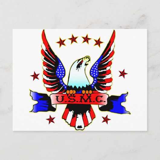 USMC Old School Red White & Blue Eagle Tattoo Postkarte (Vorderseite)
