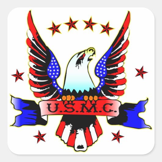 USMC Old School Red White & Blue Eagle Tattoo Quadratischer Aufkleber (Vorderseite)