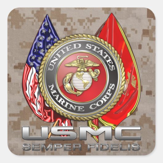 USMC Semper Fi [3D] Quadratischer Aufkleber (Vorderseite)